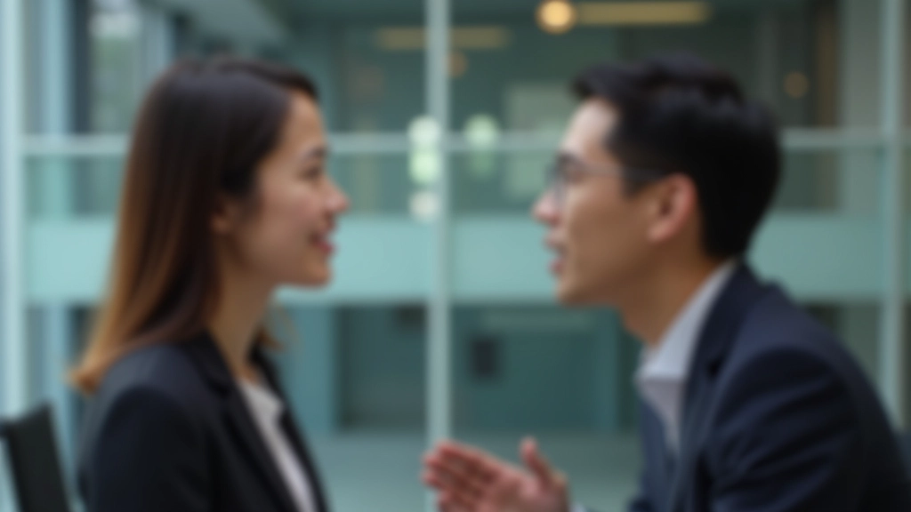 Two colleagues having a conversation in professional setting, engaged and listening