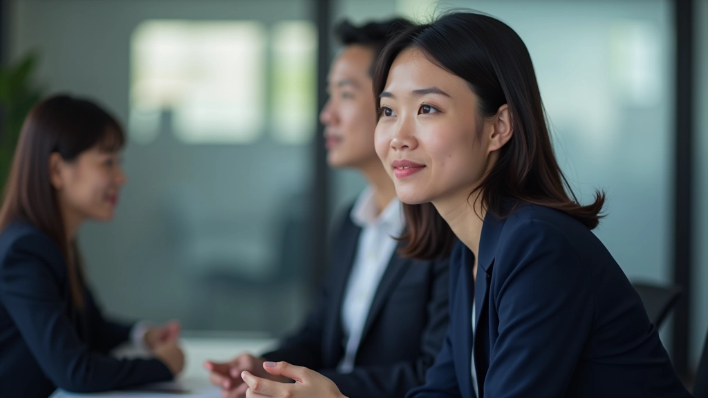 Two professionals in genuine conversation, one leaning forward with focused attention and open body language in collaborative workspace